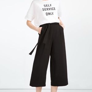 Zara - Cropped Wide Leg Trousers with Belt